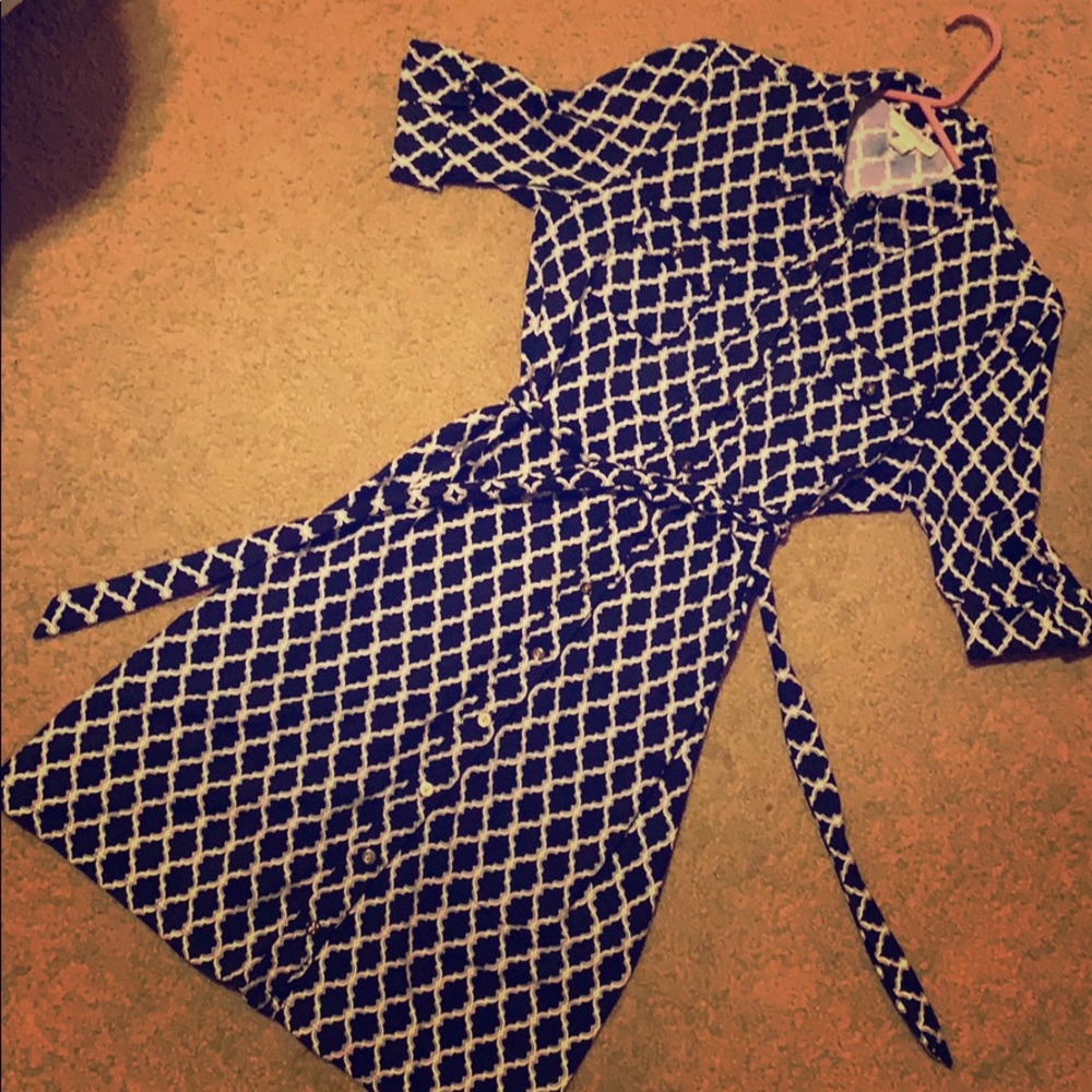 Bloomingdales navy button down dress